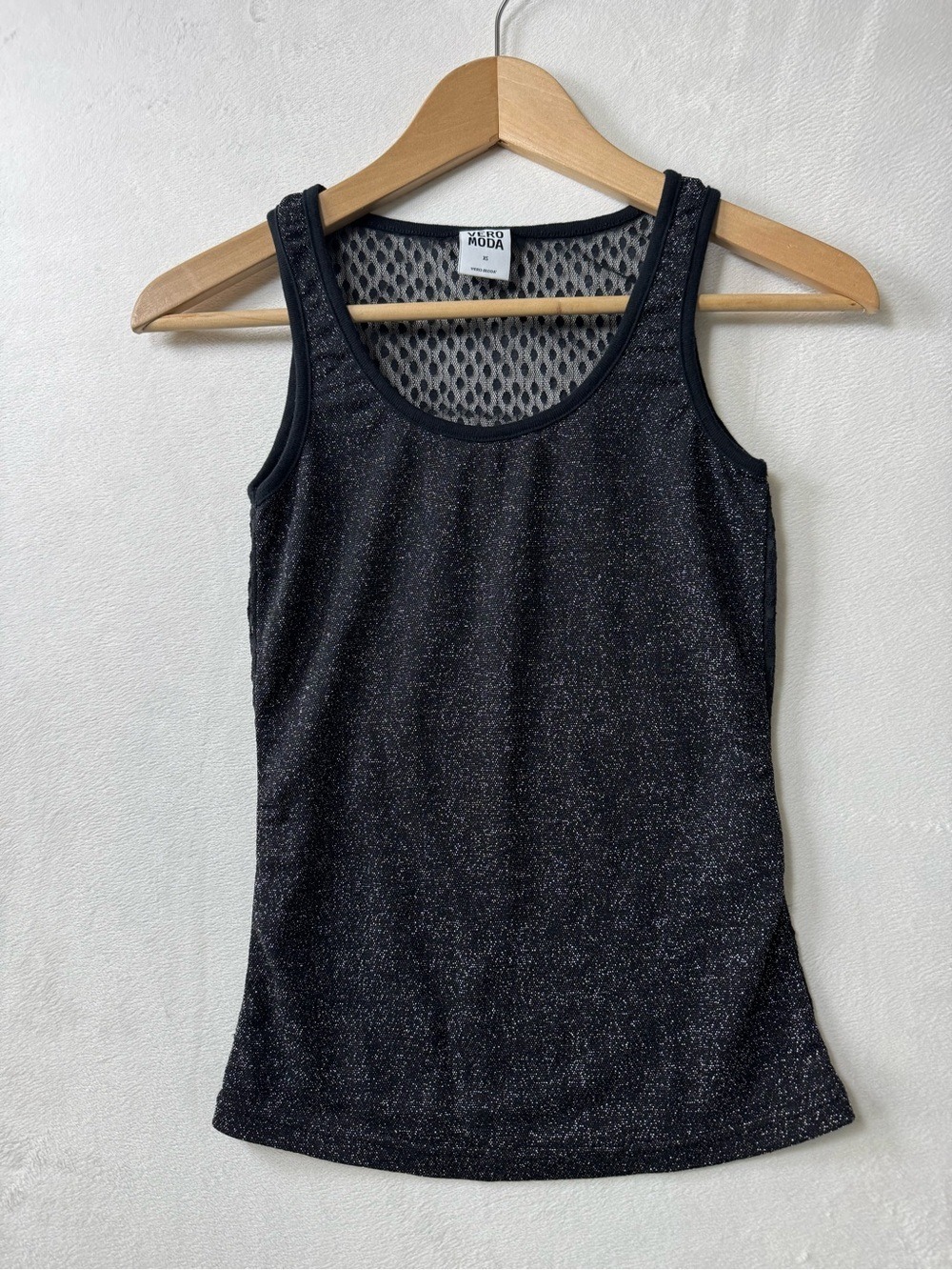 Vero Moda Black Glitter Mesh-Back Tank XS